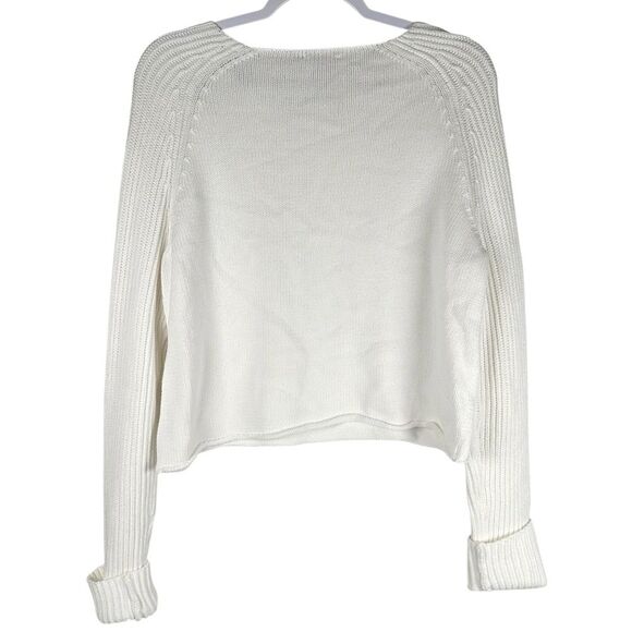 Frame White Cotton Knit Round Neck Boxy Pullover Sweater Women’s Size Medium - Picture 2 of 6